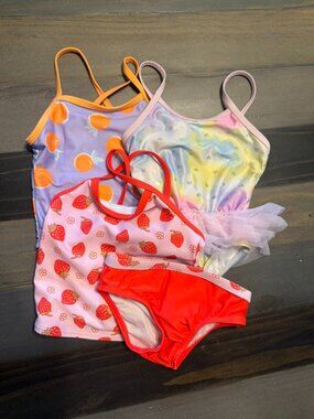 Toddler Girl Swimsuit Bundle 2T Wonder Nation EUC Summer Swim Lot (3 Pieces)